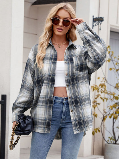 Camisa de manga larga con cuello a cuadros