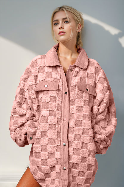 Double Take Fuzzy Checkered Shacket | Cozy & Trendy Button-Up Layer