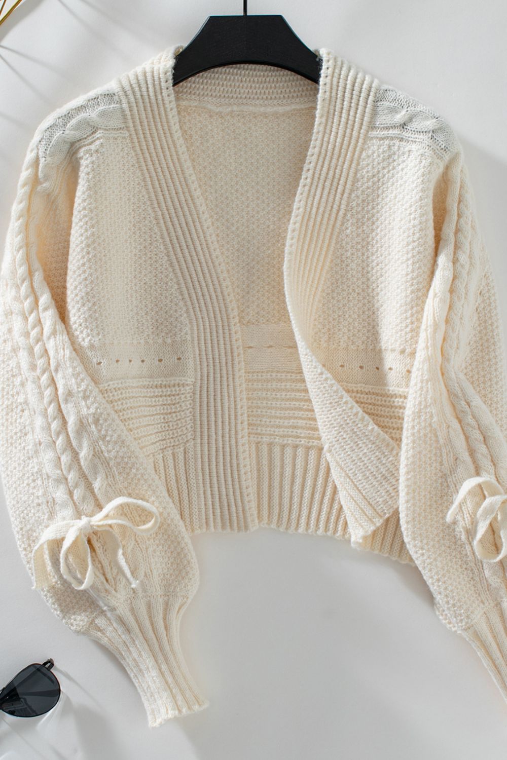 Cable-Knit Tied Open Front Cardigan | Cozy & Chic Lantern Sleeve Sweater