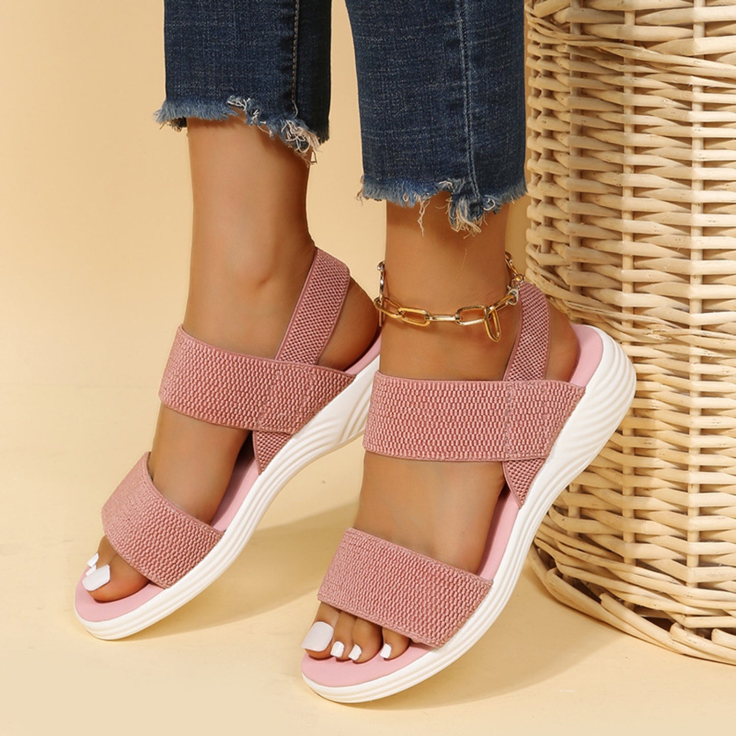 Rubber Open Toe Low Heel Sandals – Comfortable & Stylish