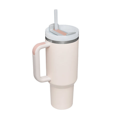 40 Oz Insulated Tumbler with Handle & Straw | Spill-Proof Stainless Steel Cup