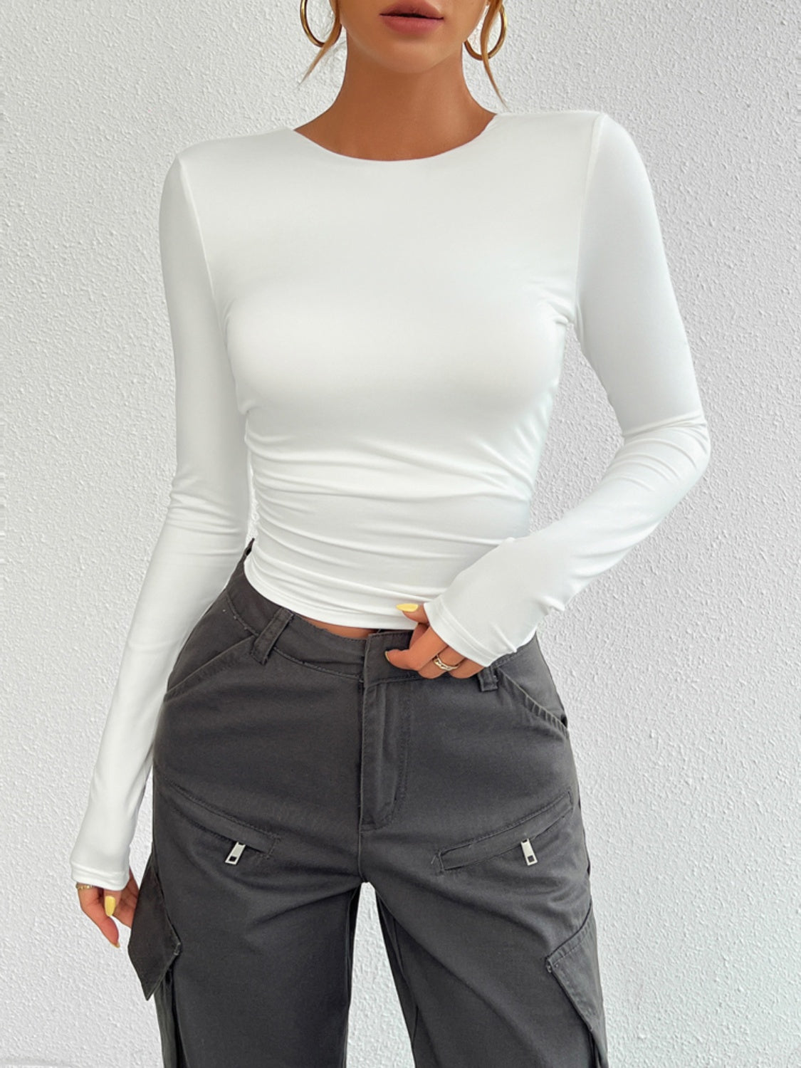 Backless Round Neck Long Sleeve T-Shirt | Chic & Effortless Style