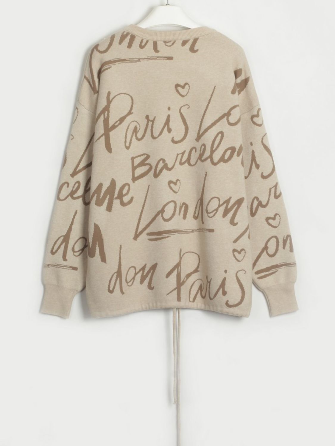 Drawstring Hem Letter Sweater | Trendy & Casual Dropped Shoulder Pullover