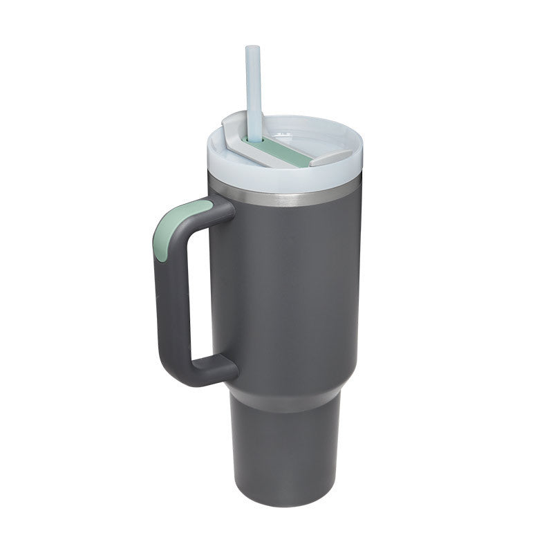 40 Oz Insulated Tumbler with Handle & Straw | Spill-Proof Stainless Steel Cup