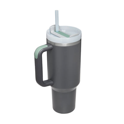 40 Oz Insulated Tumbler with Handle & Straw | Spill-Proof Stainless Steel Cup