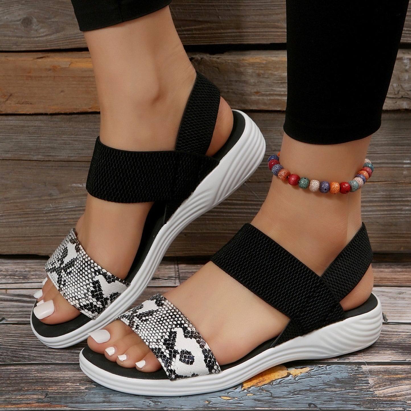 PU Leather Open Toe Low Heel Sandals – Chic & Comfortable