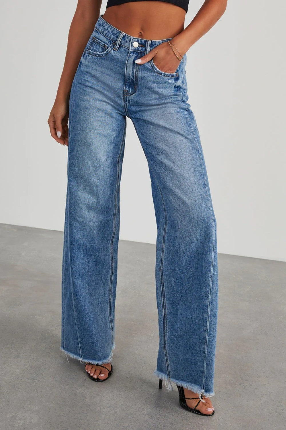 Raw Hem Wide Leg Jeans with Pockets | Chic & Comfortable Denim