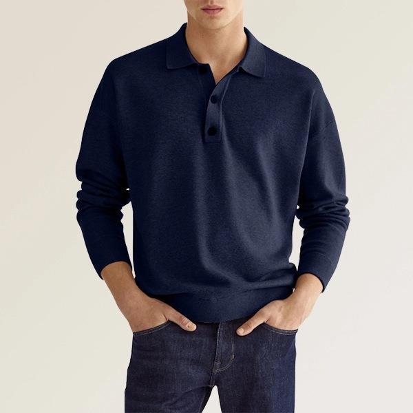 Polo informal de otoño con cuello en V y botones para hombre