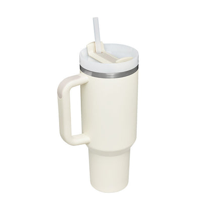 40 Oz Insulated Tumbler with Handle & Straw | Spill-Proof Stainless Steel Cup