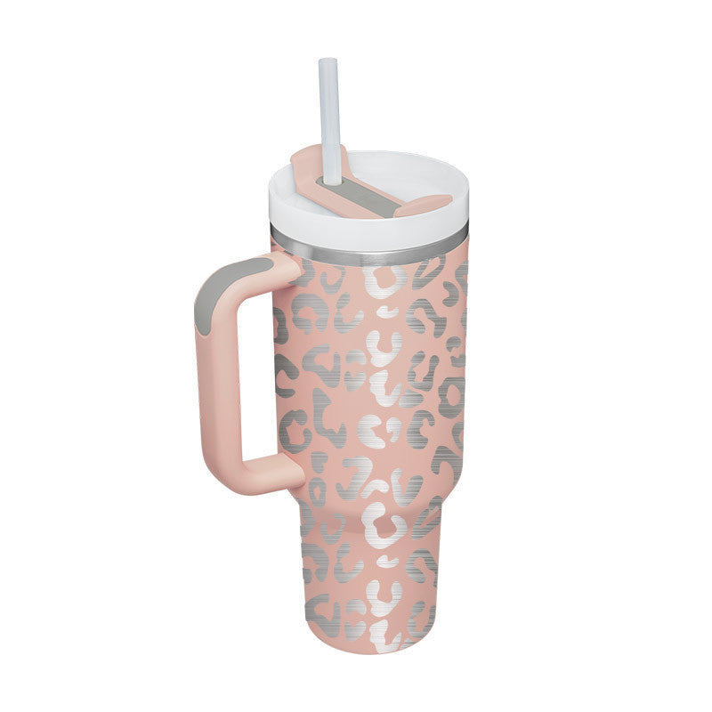 40 Oz Insulated Tumbler with Handle & Straw | Spill-Proof Stainless Steel Cup