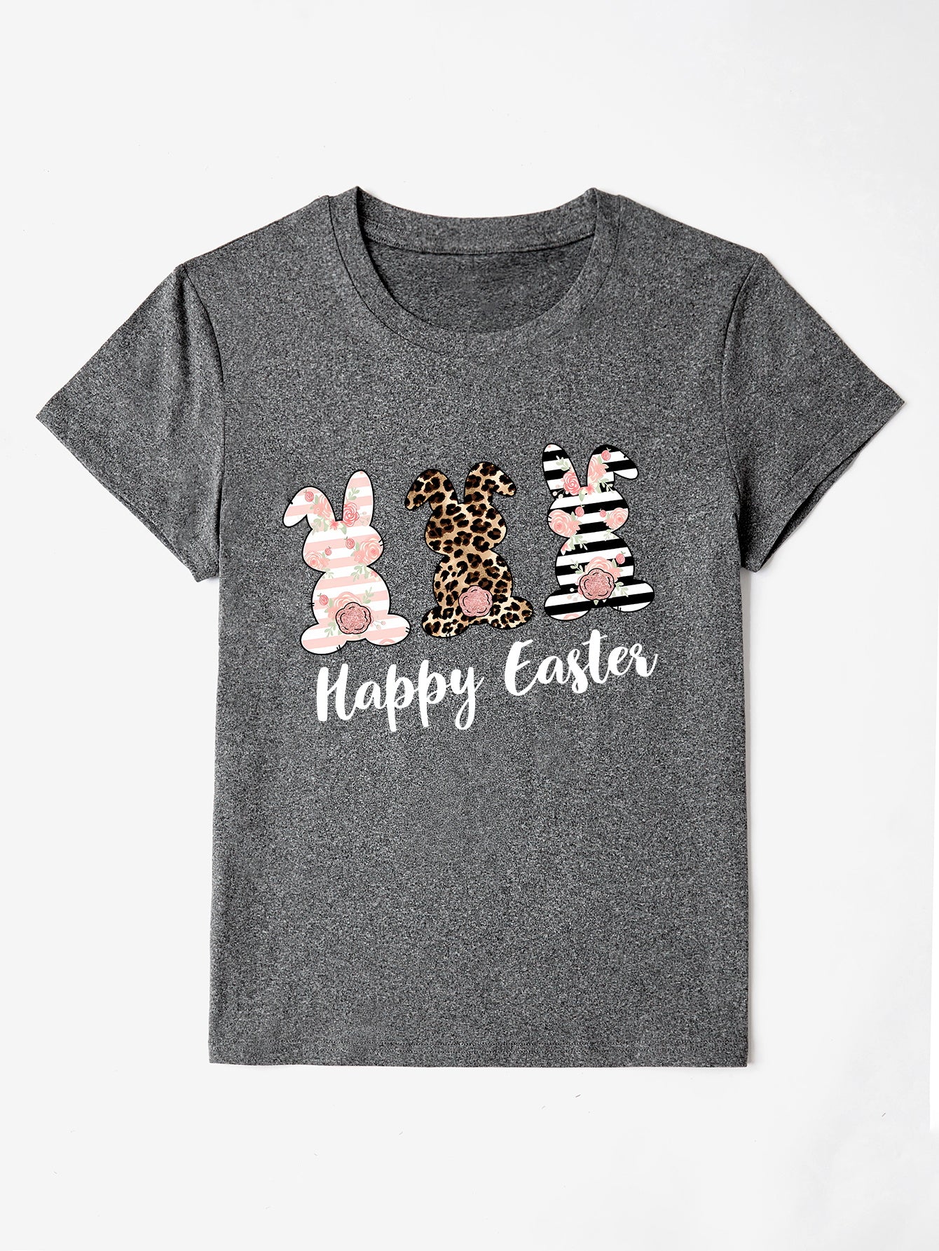 Camiseta de manga corta y cuello redondo con la frase FELIZ PASCUA