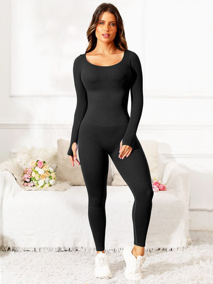 Scoop Neck Long Sleeve Active Jumpsuit – Sleek & Comfortable