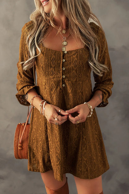 Textured Square Neck Mini Dress | Chic & Trendy