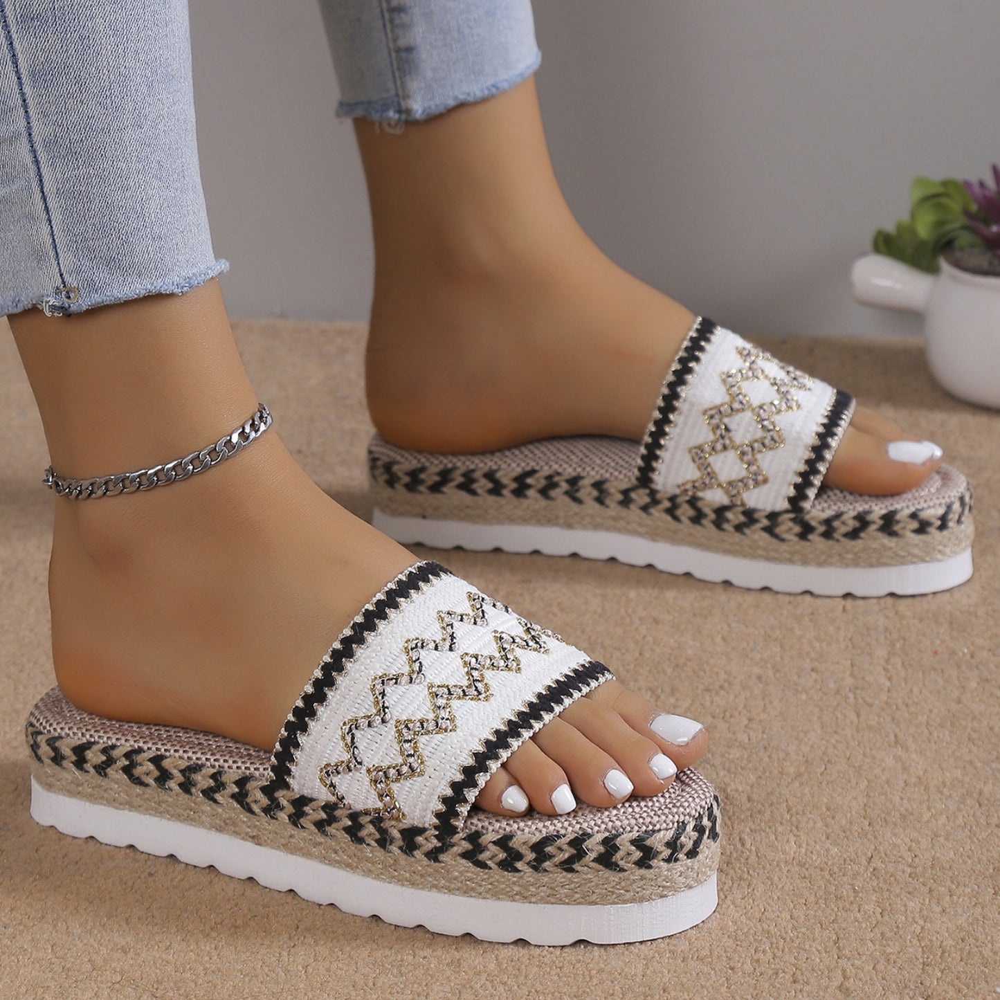 Geometric Weave Platform Sandals – Stylish & Comfortable
