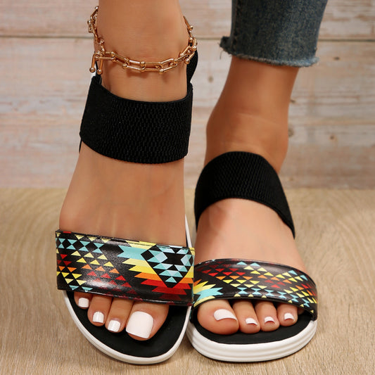 PU Leather Open Toe Low Heel Sandals – Chic & Comfortable