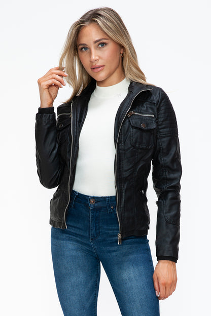 YMI Removable Faux Layered Multi-Pocket Jacket Cozy & Versatile