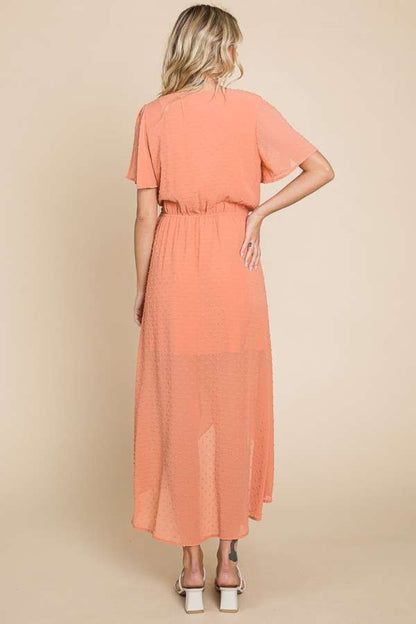 Culture Code Full Size Swiss Dot Tied Slit Short Sleeve Dress – Elegant & Chic