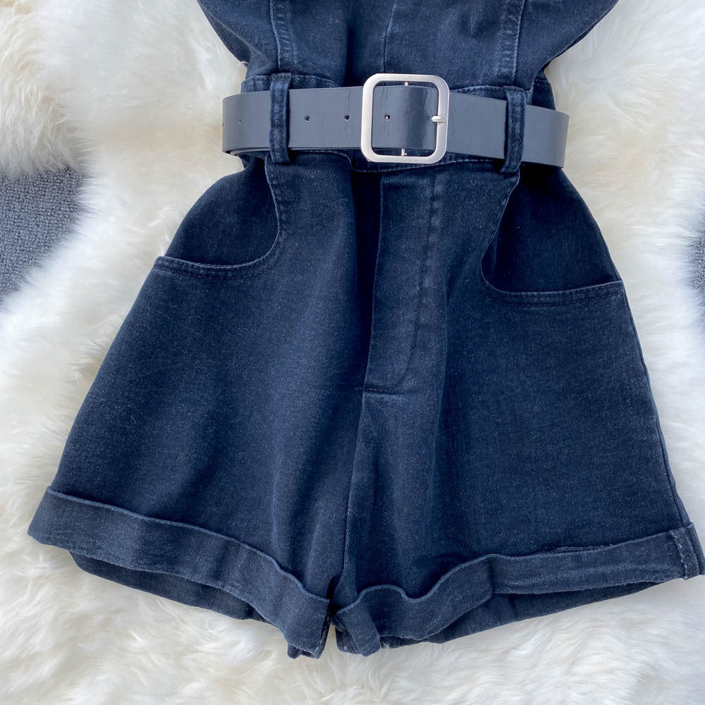 Mono informal pequeño con cintura alta, adelgazante y piernas anchas