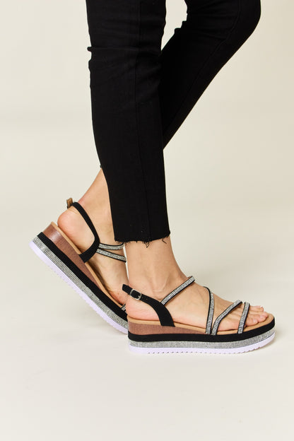 Forever Link Rhinestone Strappy Wedge Sandals – Glam & Comfortable