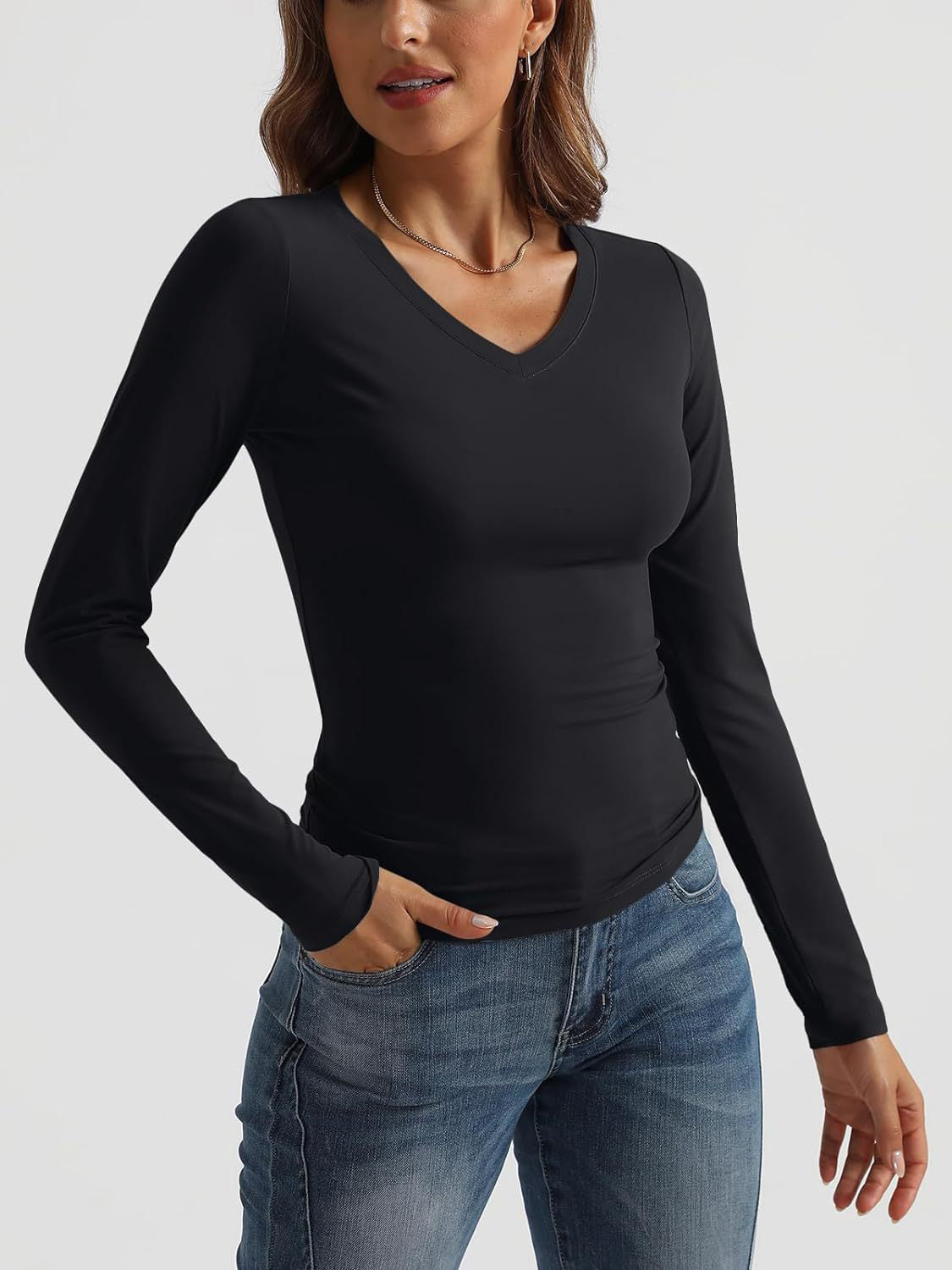 Camiseta de manga larga con cuello en V
