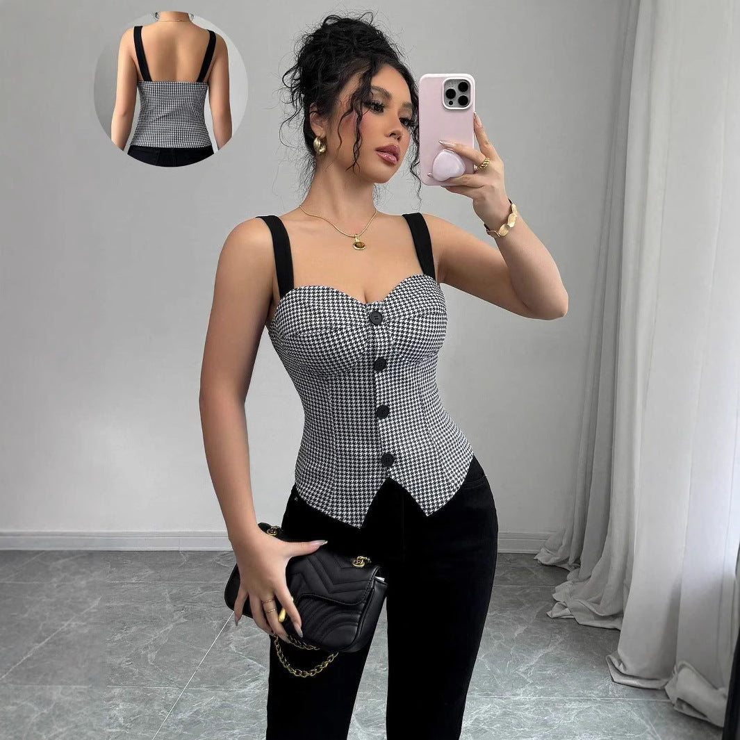 Figure-hugging Single-breasted Vest Adorned With A Mountain-pattern Design