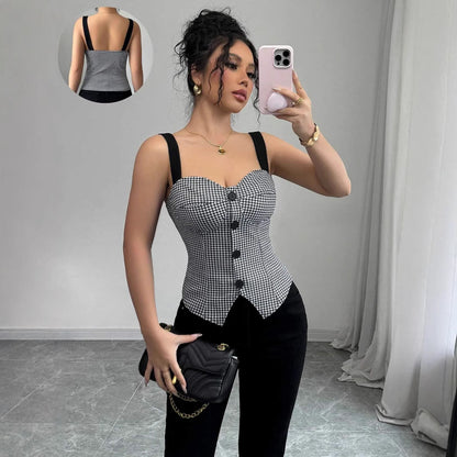Figure-hugging Single-breasted Vest Adorned With A Mountain-pattern Design