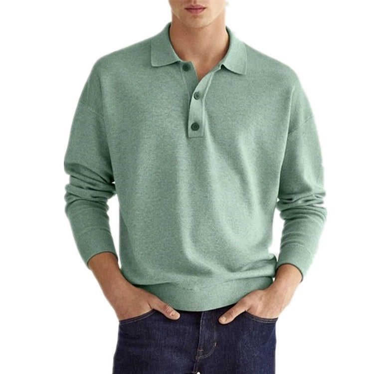 Polo informal de otoño con cuello en V y botones para hombre