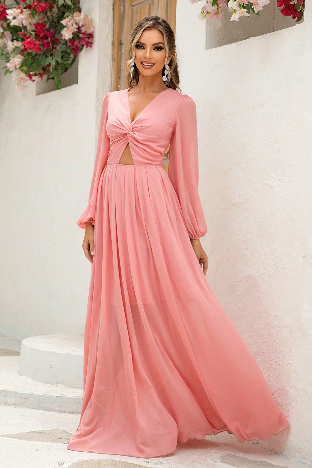 Twist Front Cutout Long Sleeve Dress | Elegant & Trendy Outfit