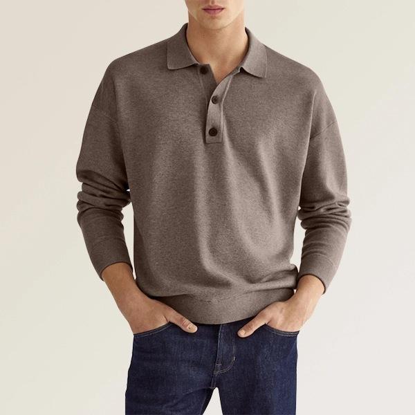 Polo informal de otoño con cuello en V y botones para hombre