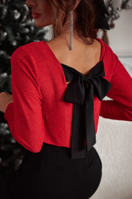 Bowknot V-Neck Blouse | Elegant & Feminine Long Sleeve Top