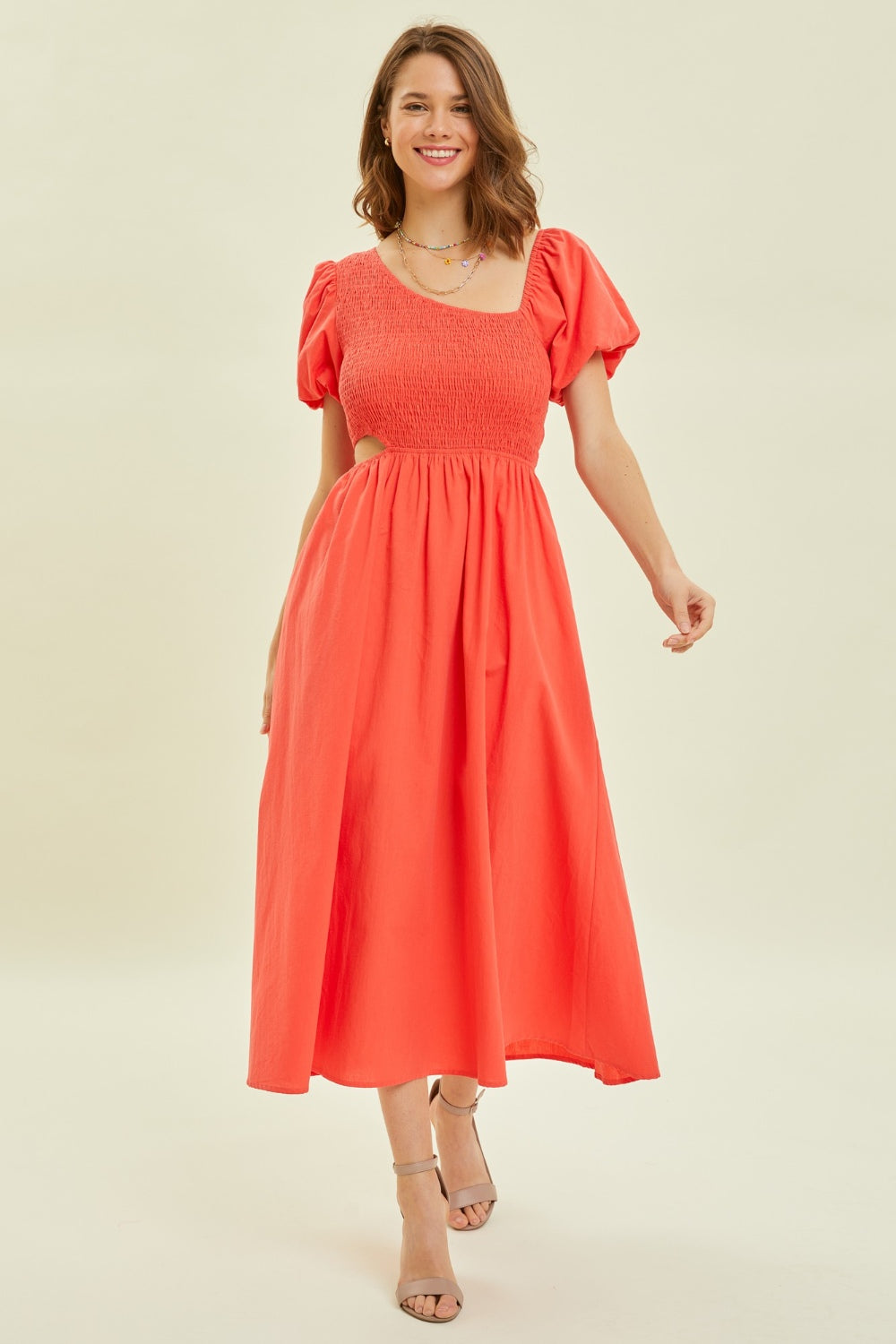 HEYSON Smocked Cutout Midi Dress – Chic & Trendy Style