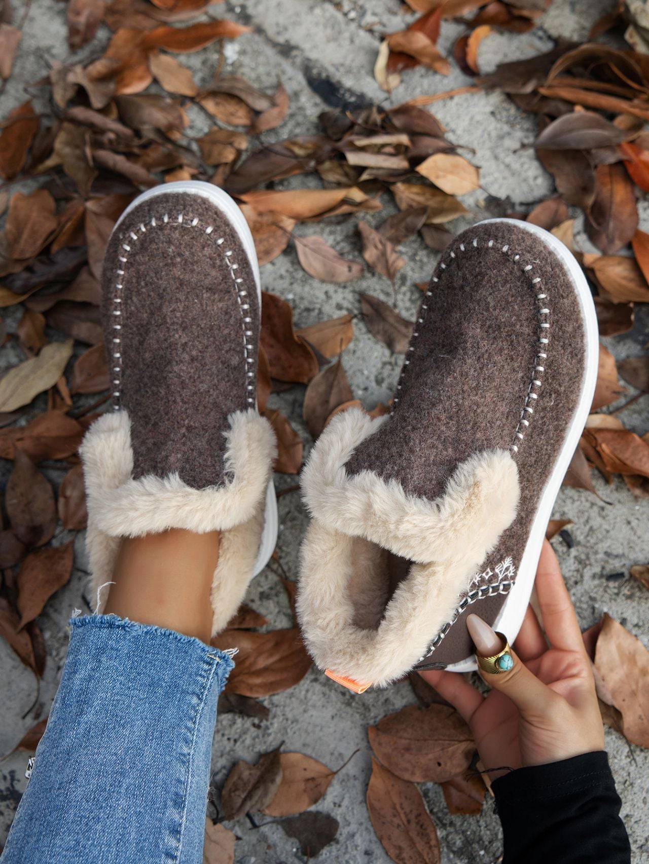 Furry Suede Round Toe Flat Sneakers | Cozy & Stylish Casual Shoes