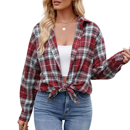 Casual Fashion Street Loose Plaid Shirt for Women