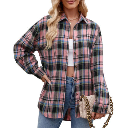 Casual Fashion Street Loose Plaid Shirt for Women