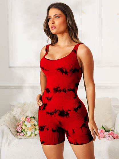 Tie-Dye Wide Strap Active Romper | Trendy & Comfortable Workout Wear