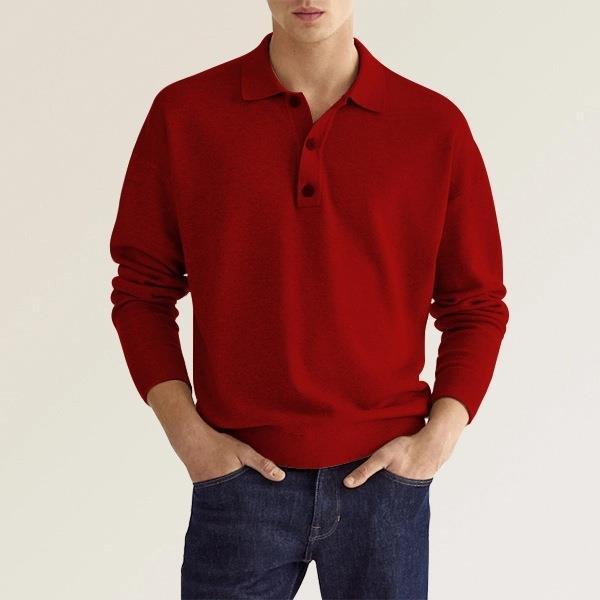 Polo informal de otoño con cuello en V y botones para hombre