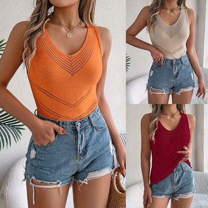 V-Neck Hollow Knitwear Holiday Top Chic & Breezy