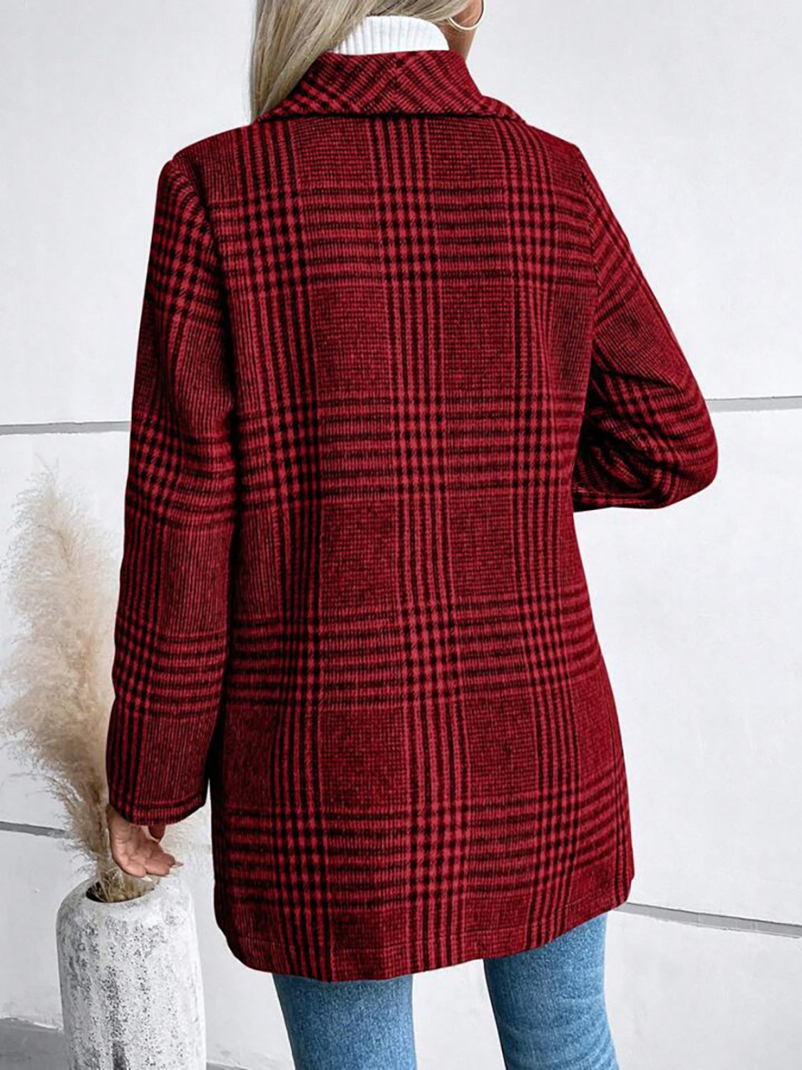 Plaid Collared Neck Long Sleeve Jacket | Chic & Cozy Outerwear