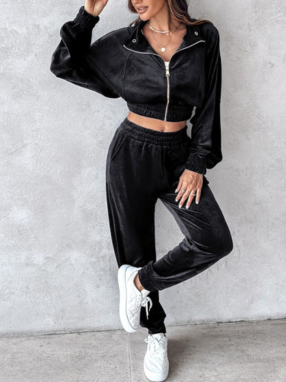Zip-Up Cropped Top & Joggers Set | Trendy & Comfortable Lounge Wear