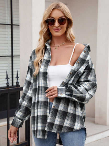 Camisa de manga larga con cuello a cuadros