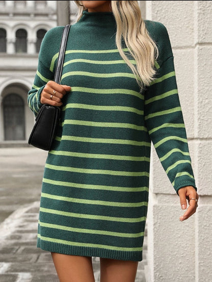 Striped Mock Neck Long Sleeve Mini Dress | Chic & Timeless