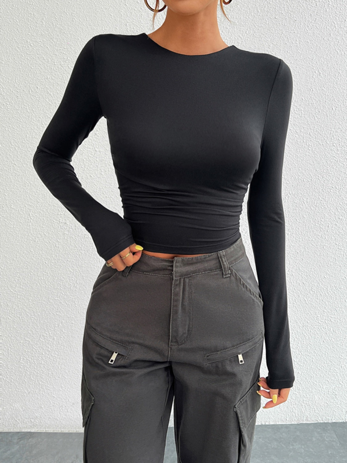 Backless Round Neck Long Sleeve T-Shirt | Chic & Effortless Style