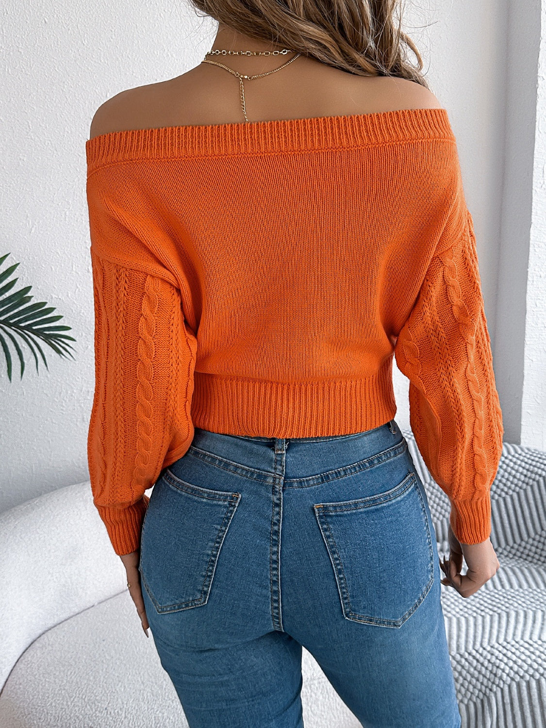 Cable Knit Off-Shoulder Sweater | Cozy & Chic Long Sleeve Knit