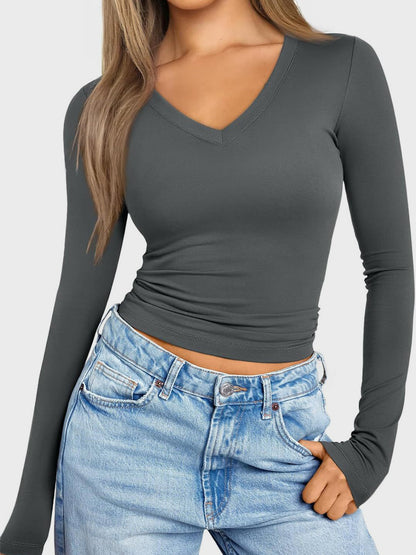 Camiseta de manga larga con cuello en V