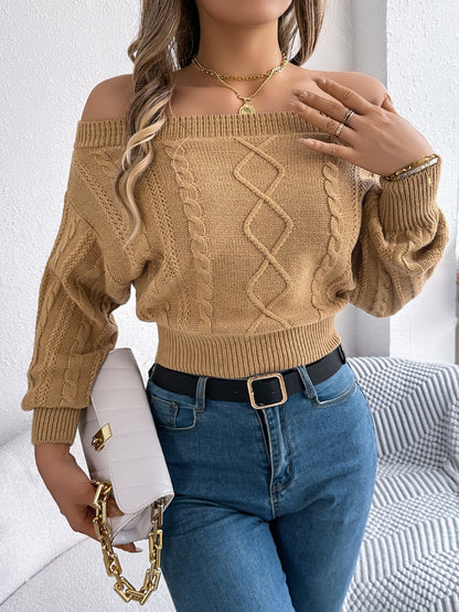Cable Knit Off-Shoulder Sweater | Cozy & Chic Long Sleeve Knit