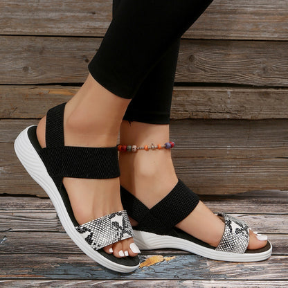 PU Leather Open Toe Low Heel Sandals – Chic & Comfortable