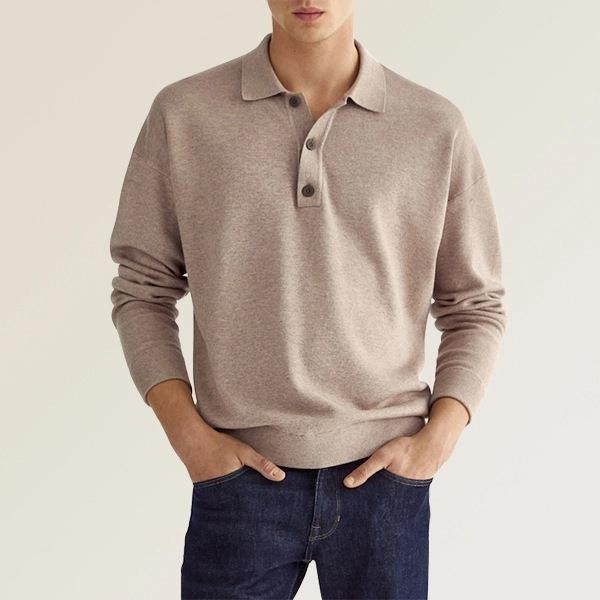 Polo informal de otoño con cuello en V y botones para hombre