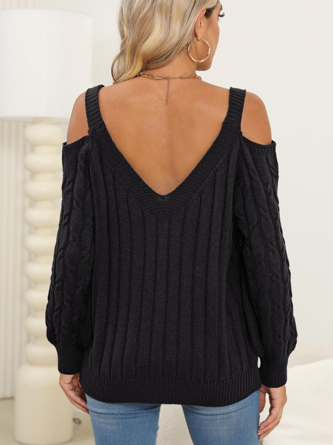 Cable-Knit Heart V-Neck Sweater | Cozy & Charming Knitwear