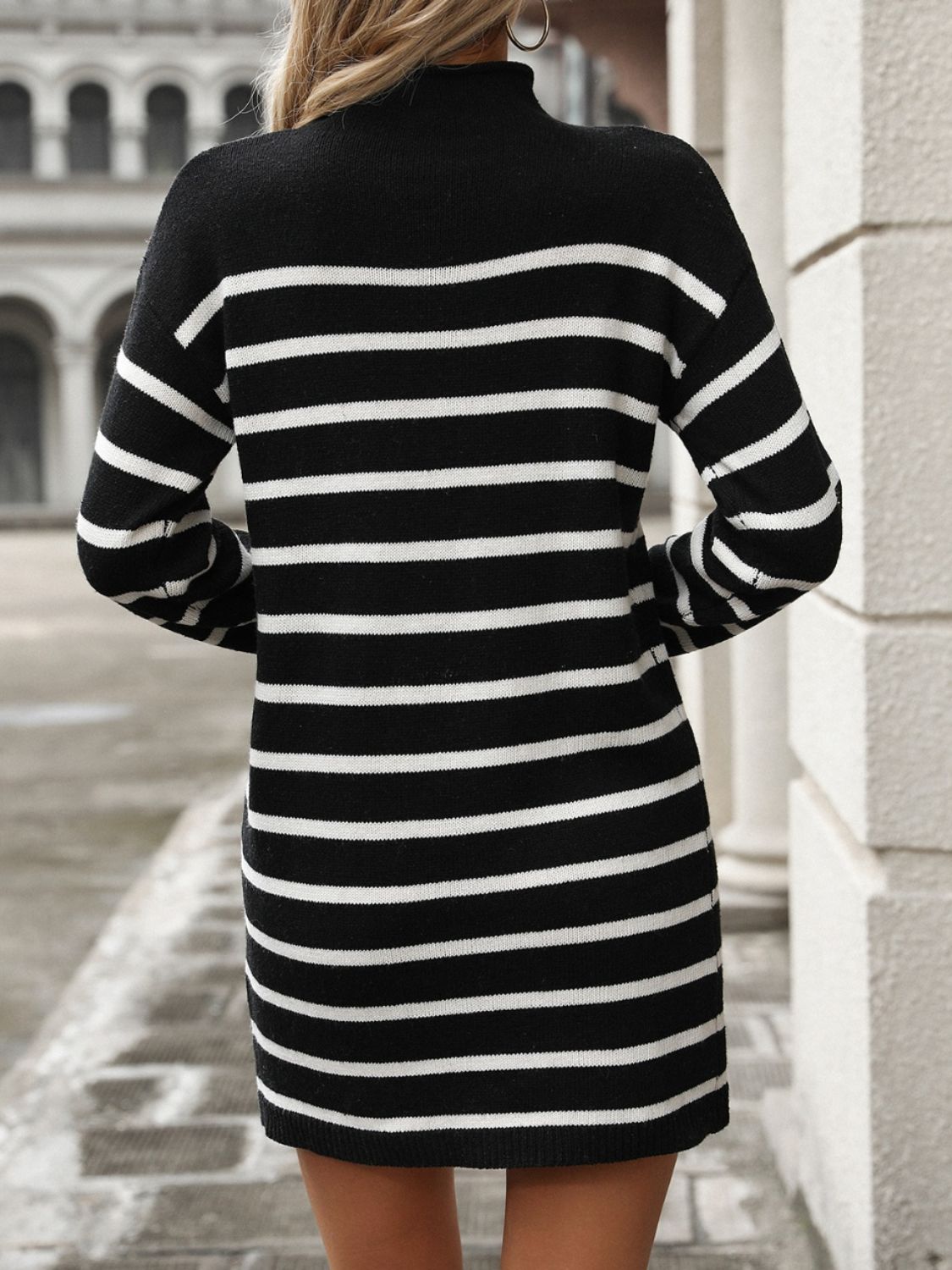 Striped Mock Neck Long Sleeve Mini Dress | Chic & Timeless