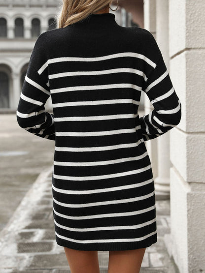 Striped Mock Neck Long Sleeve Mini Dress | Chic & Timeless